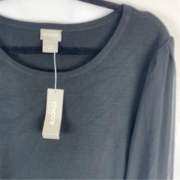 NWT Chico’s Sheer Romantic Sleeve Tie Knit Black Pullover Sweater Size 2/Large - Picture 5 of 9
